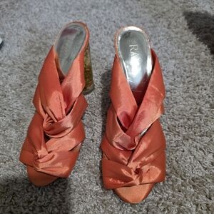 RAYE Coral-Orange Satin Knotted Mule Sandals